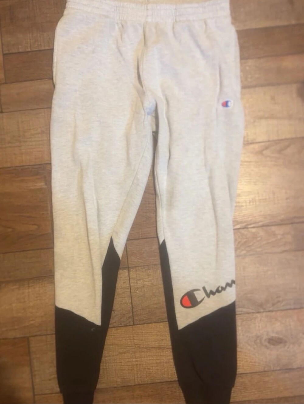 Champion Boys Colorblock Spellout Joggers Grey & Black Size L